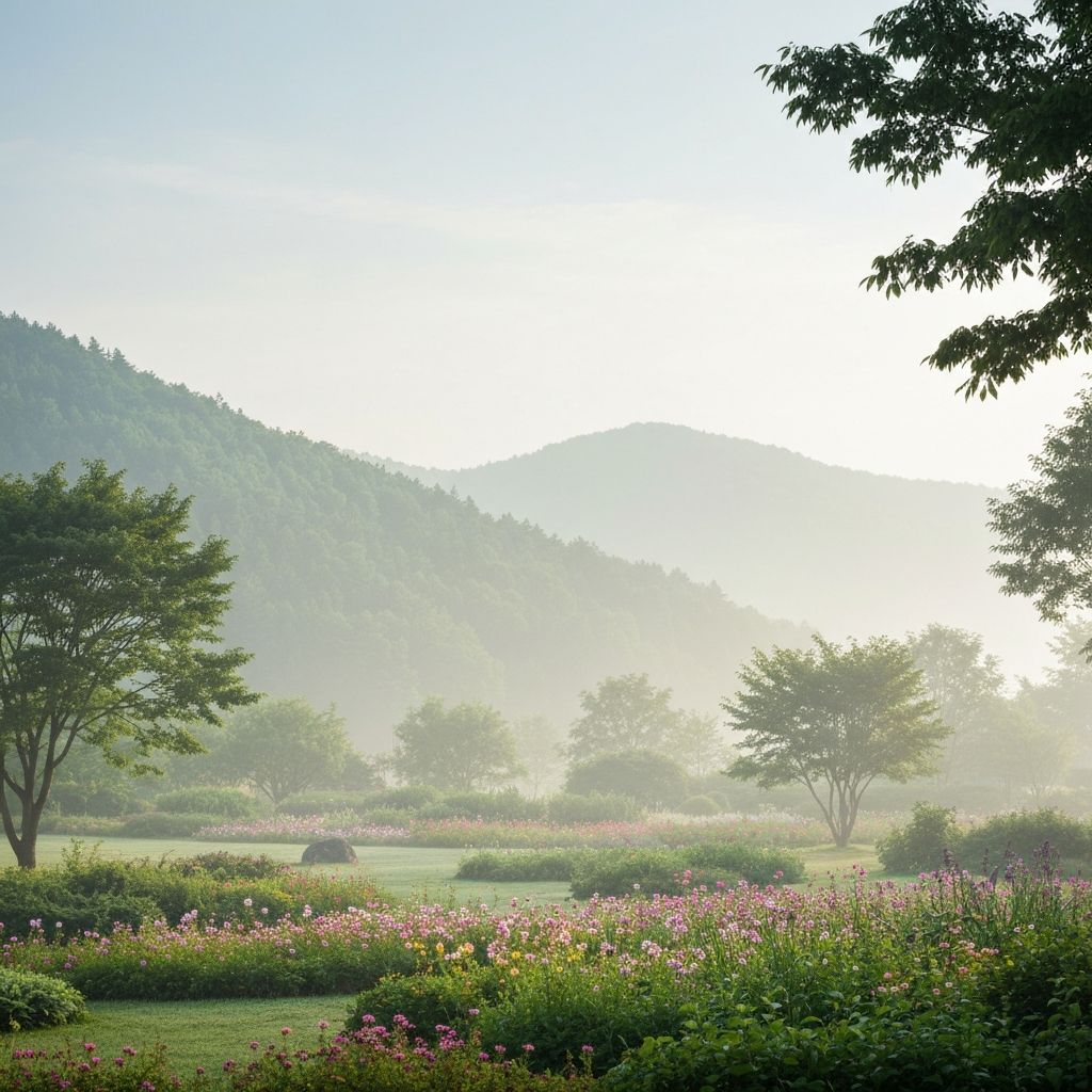 Serene natural landscape for calm breathing practices
